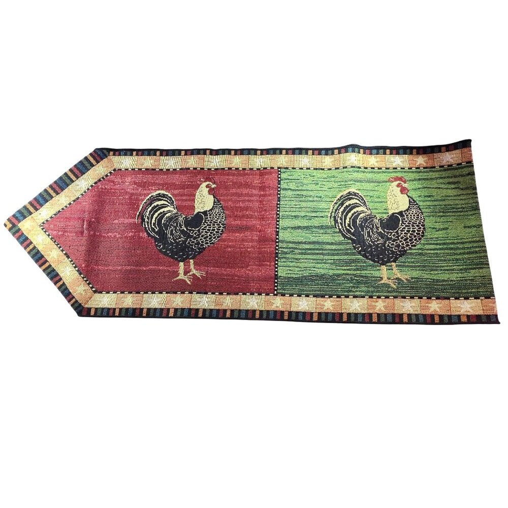 Table Runner Rooster Tapestry  Warren Kimble Tassels country farmhouse kitchen
